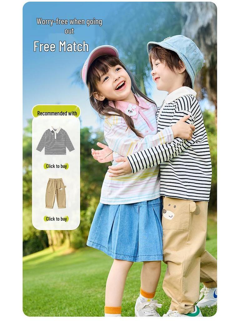 100% Cotton Dudu Home Kids Polo T-Shirt - Spring Arrival: Long Sleeve Boys & Girls