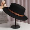 French Celebrity Flat Top Woolen Top Hat Women's Autumn and Winter Retro Versatile Flat Edge Hat British Hepburn Style Jazz Hat
