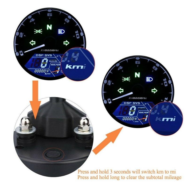 Universal Motorcycle LCD Digital Speedometer 8-18V DC Motorbike Odometer Tachometer Gauge ABS Waterproof Instruments