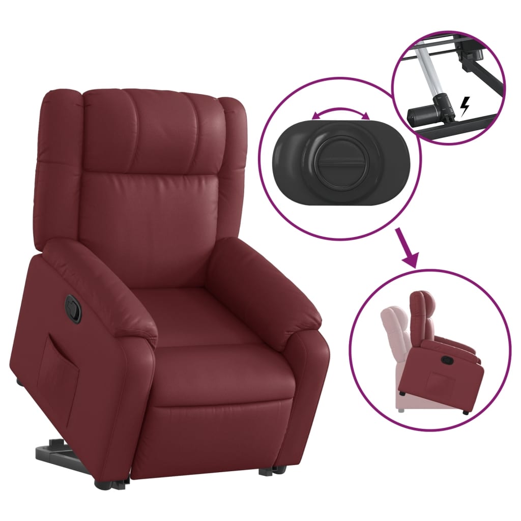 Recliner Chair with Lift Assistance Wine Red Artificial Leather