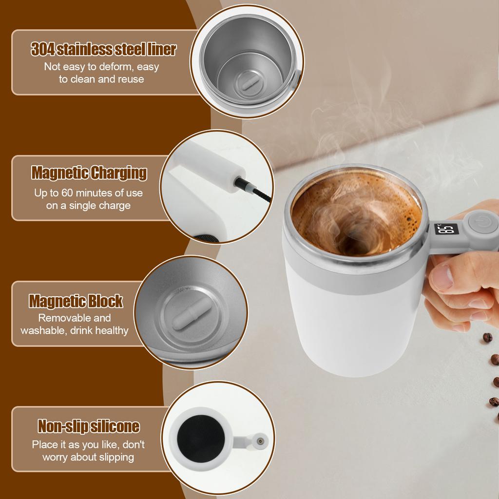 Ulepszony kubek samo mieszający, ładowalny automatyczny mieszalnik magnetyczny, kubek do kawy 400ml, kubek do kawy samo mieszający ze stali nierdzewnej