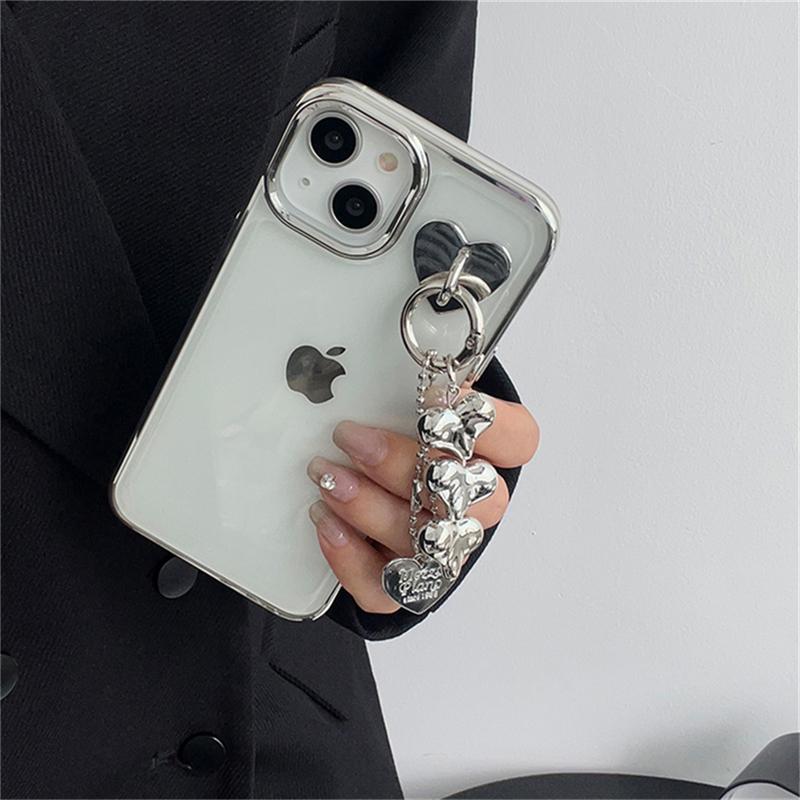 Luxury 3d Love Heart Pendant Transparent Plating Case For Iphone 14 13 12 11 Pro Max X Xr 7 8 Plus Shockproof Soft Cover Funda