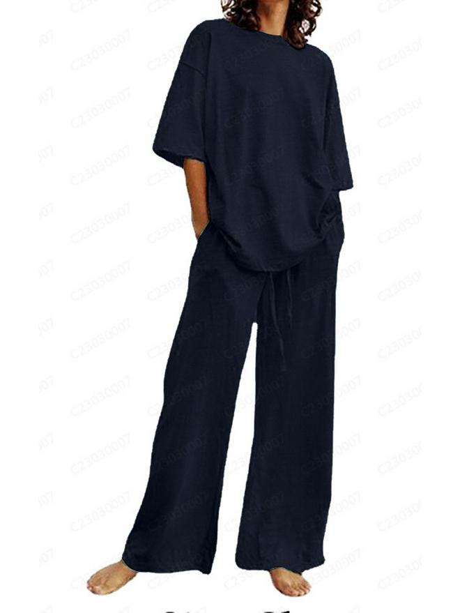 Women's 2-Piece Summer Suit: Temuxiyin Casual Belted Half-Sleeve Top and Wide-Leg Pants