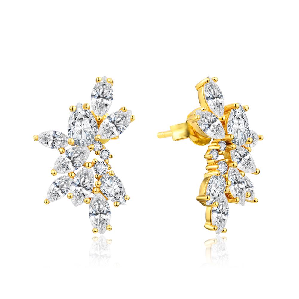 S925 Sterling Silver Leaf Moissanite Stud Earrings – Classic Light Luxury Internet Celebrity Style