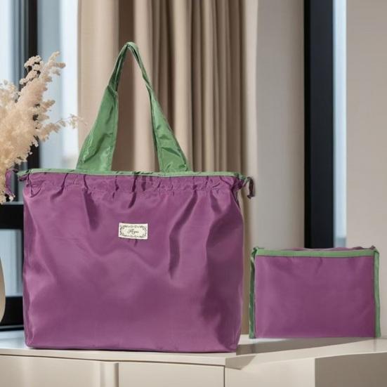 Foldable Shopping Bag Reusable Drawstring Grocery Bag Eco-Friendly Portable Tote Washable Nylon Shoulder Bag for Vegetables Fruits And Small Items