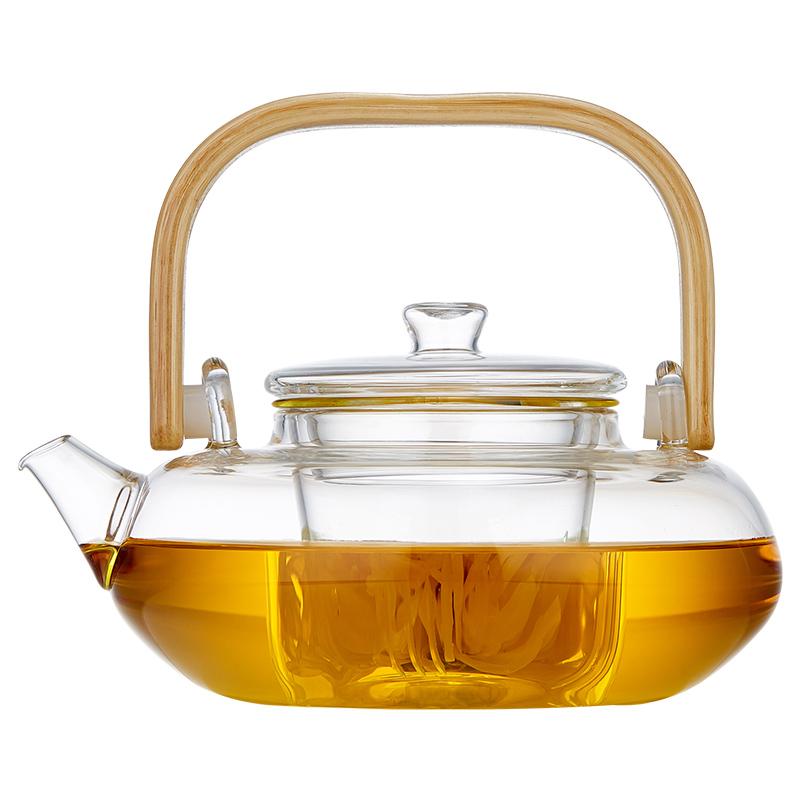 Heat-resistant Glass Coffee Pot  Natural Bamboo Handle Built-in Glass Filter Household Tea Set Pot Can Be Heated 800ml 1000ml