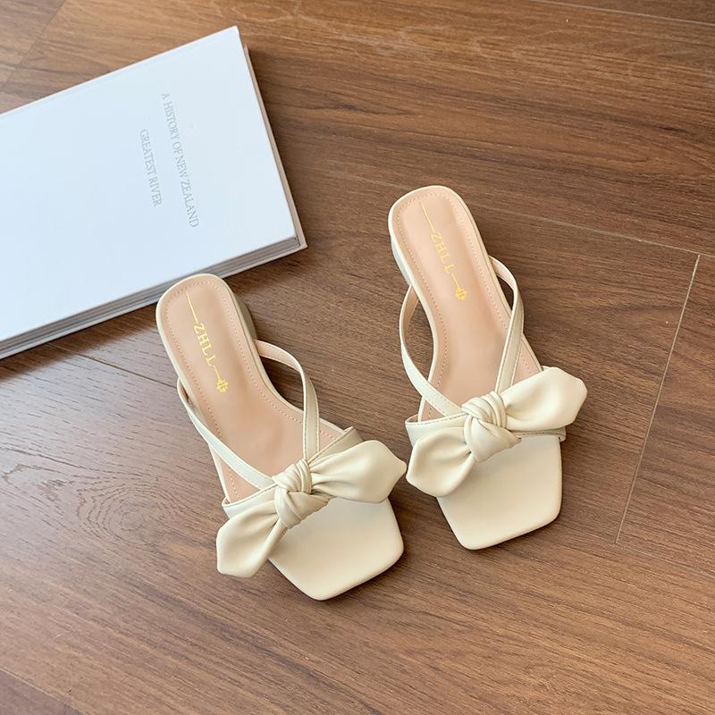 

thick heel cool slippers women s outer wear square head opentoed sandals widened large size women s shoes 35 абрикосовый