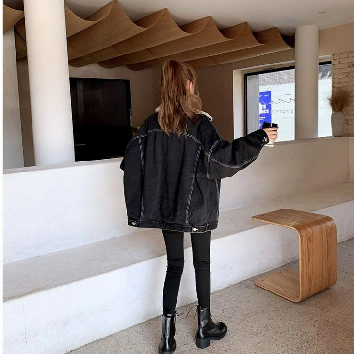 Denim Cotton-padded Jacket Women's Loose Autumn and Winter Late Autumn Plus Velvet Thick Lamb Wool Cotton-padded Jacket Women