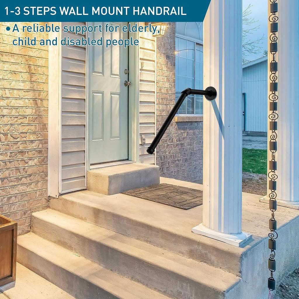 Outdoor/Indoor Metal Stair Handrail | 27.5'' Safety Grab Bar for 1-3 Steps | Non-Slip Elderly/Kids/Disabled