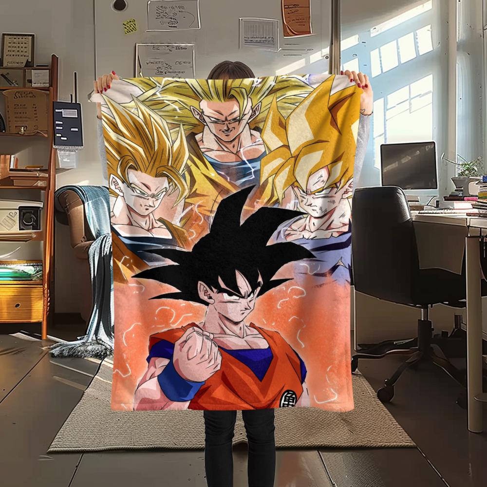 Goku Cartoon Pattern Flannel Blanket, High Quality Comfortable for All Seasons, Home Decor, Warmth and Comfort, Perfect for Gifts.