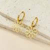 Hollow Solid Nine Petal Flower Pendant Stainless Steel Earrings For Women's Fashion Hoop Bohemian Birthday Gift Jewelry