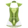 Womens Space Alien Cosplay Costume Fly Sleeve Cutout Briefs Bottom PVC Skirt One Piece Bodysuit Carnival Wear