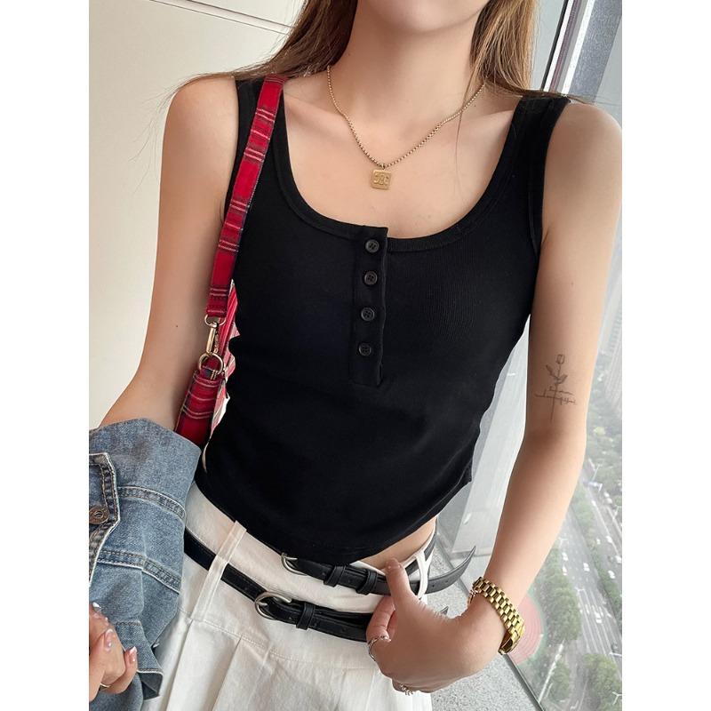 White Camisole for Women's Summer Outerwear, Bottoming Sleeveless T-shirt with Pure Cotton Breast-covering Racer-shaped Short Top