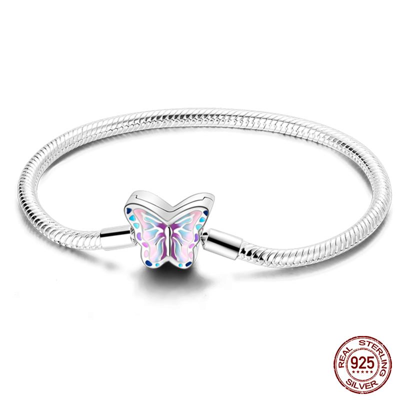 925 Silver Snake Chain Heart Butterfly Cat Claw Bracelets Fit Pan Charms Beads Fashion DIY Jewelry Gift Making