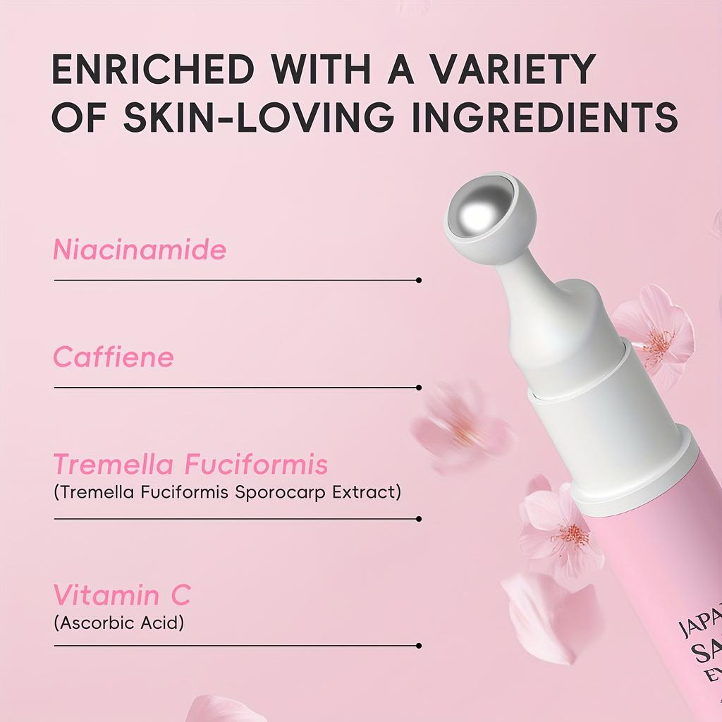 LAIKOU Sakura Eye Cream - Smoothing Eye Roller with Vitamin C, Niacinamide & Hyaluronic Acid, Cherry Blossom Scent, Moisturizing &, Eye Care