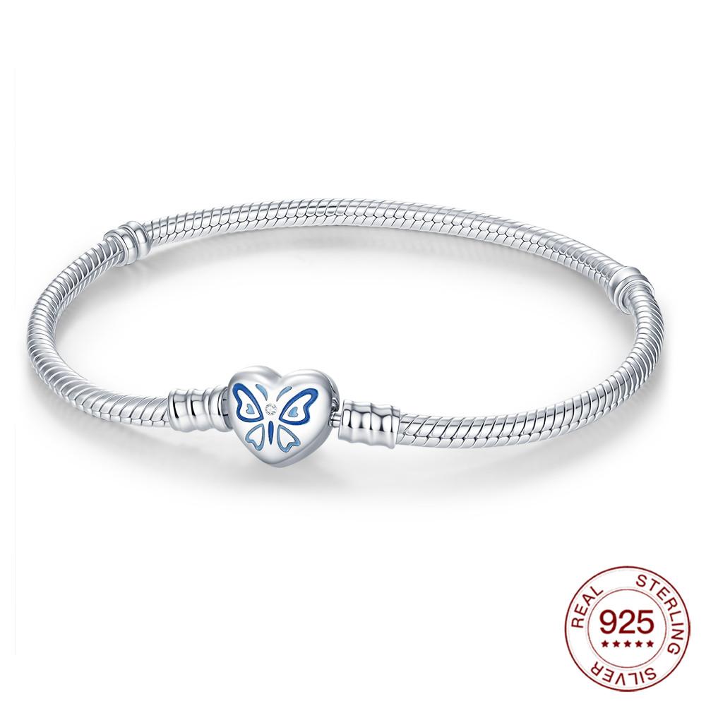925 Silver Rubber Bracelet Love Butterfly Clover Charm Beads Jewelry For Women Original Love Gifts
