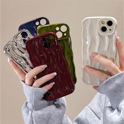 Korean Aesthetic Glossy Ripple Laser Phone Case For Iphone 14 13 12 11 Pro Max Cute Plain Wavey Shockproof Soft Back Cover Funda