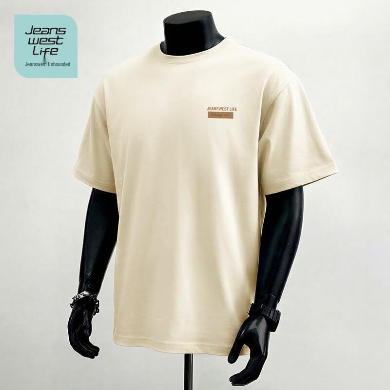 Jeanswest Life Unisex Letter Patch Pure Cotton Short Sleeve T-shirt L