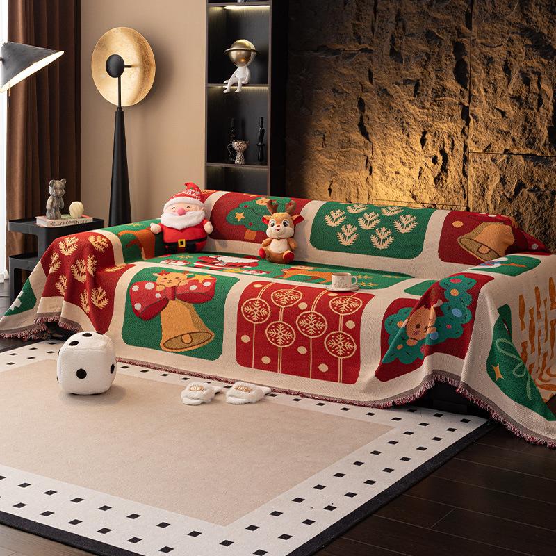  Christmas Cartoon Sofa Cover Cloth Towel Anti Cat Scratch and Anti Slip Sofa Cover Skin Friendly Suitable for All Seasons