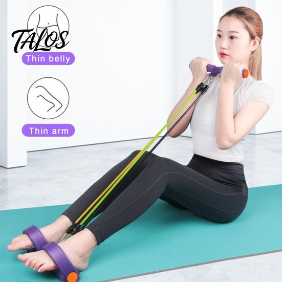 Core Strength Trainer Multifunction Tension Rope Elastic Yoga Pedal Puller Resistance Band with Non-Slip Handle Leg Stretching Home Fitness Equipment