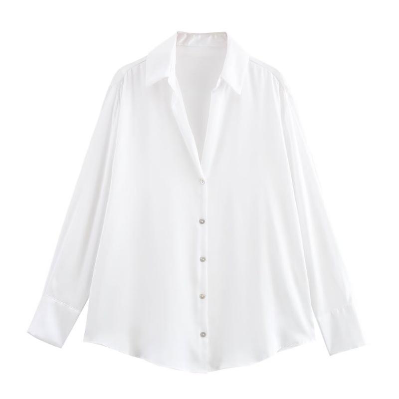 2025 Spring Women's European and American Style Satin Long-Sleeved Fashion Shirt