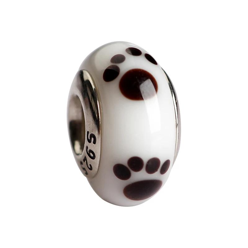Original Copper Murano Glass Charm Colorful Footprint Cute Cat Claw Charm For Necklace Bracelet Diy Women Jewelry