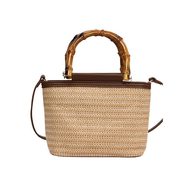 Bamboo Straw Woven Bag Women'S Summer Travel With Casual Handbag Retro High-End Messenger Bag Bag