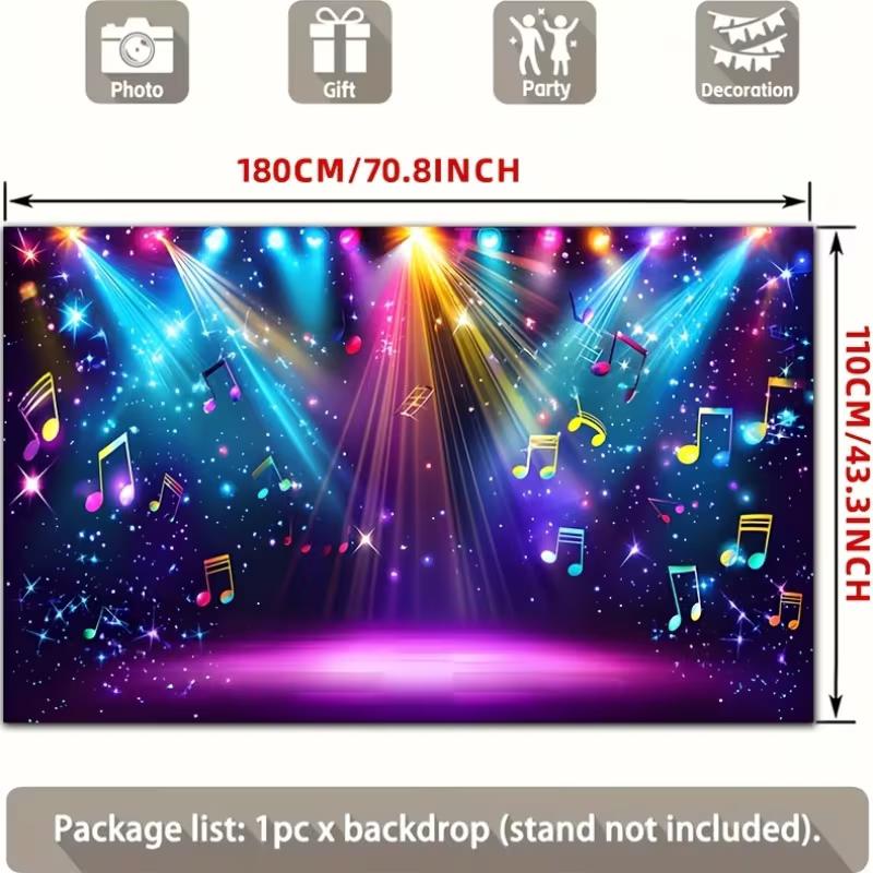 Sfondo Colorato con Spotlight da Palco e Note Musicali per Feste