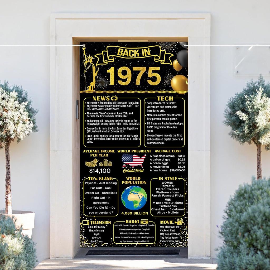 50th Birthday Door Banner - Back In 1975 Door Decor - 50 Years Ago Anniversary Door Cover - Vintage 1975 Birthday Backdrop Door Porch Party