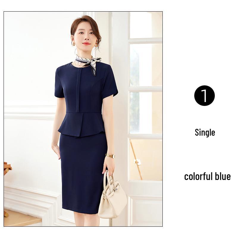 

Летнее облегающее рабочее платье больших размеров для косметологов и ювелиров XL ярко-синий