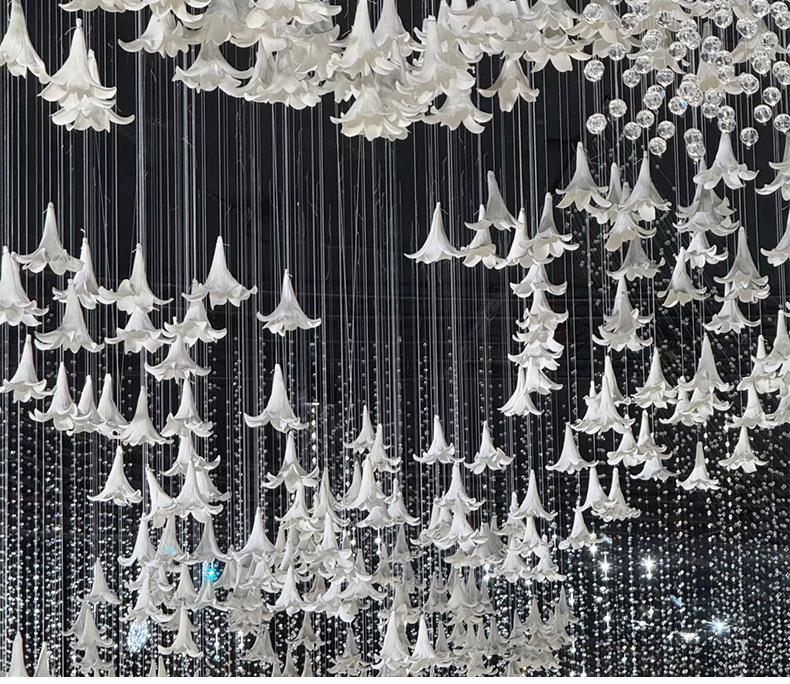 Lily Flower Ceiling Decor: Romantic White Crystal Arrangement for Weddings