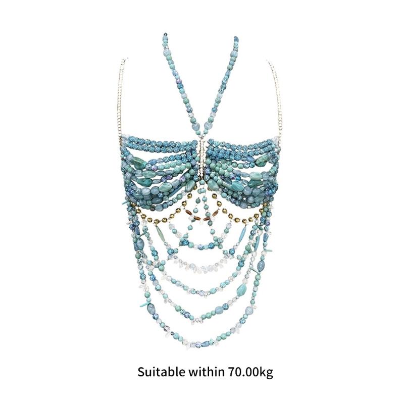 Sleeveless Acrylic Beaded Fringe Tassels Top Summer Casual Party Outfit Music Festival Body Chain Camisole for Women