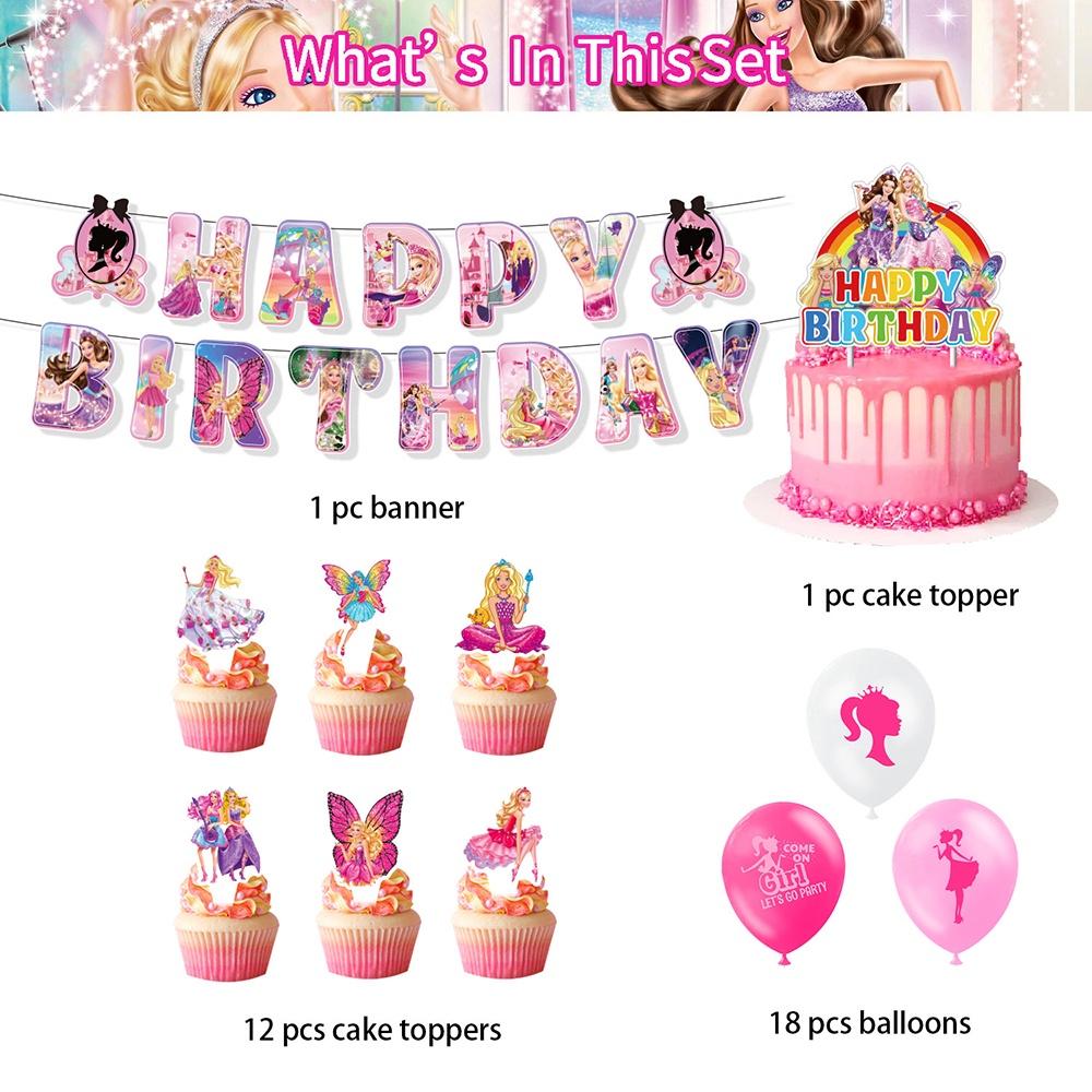 Barbie Birthday Party Balloon Set With Banner 4 Pieces Includes Banner 18pcs Balloons 12pcs Small Inserts 1 Large Insert