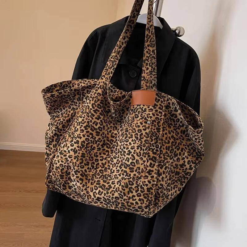 Borsa a Spalla Vintage da Donna Borsa a Mano con Stampa Leopardo Borsa in Tela alla Moda di Grande Capacità Borsa Tote da Pendolare Borsa da Shopping Grande Borsa da Donna Borsa da Sottobraccio