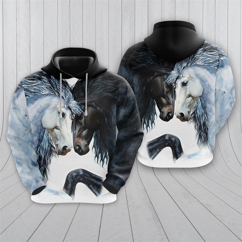 Horse Racing Graphic Hoodies For Men Clothes Race Sweatshirts Fashion Animal Pullovers Casual Boy Streetwear Contest Male Hoody
