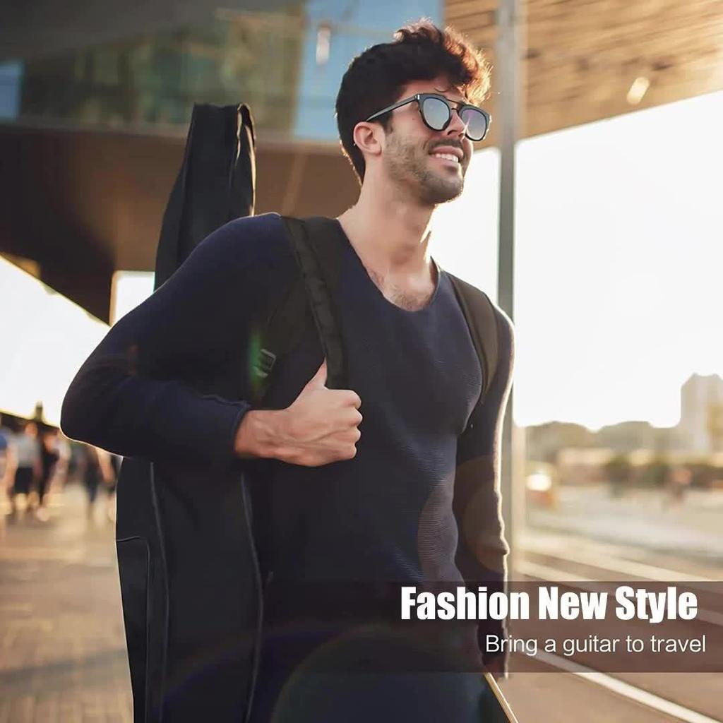 Cost-Effective Acoustic Guitar Gig Bag, Waterproof Black Polyester with Adjustable Strap & Heavy-Duty Stitching