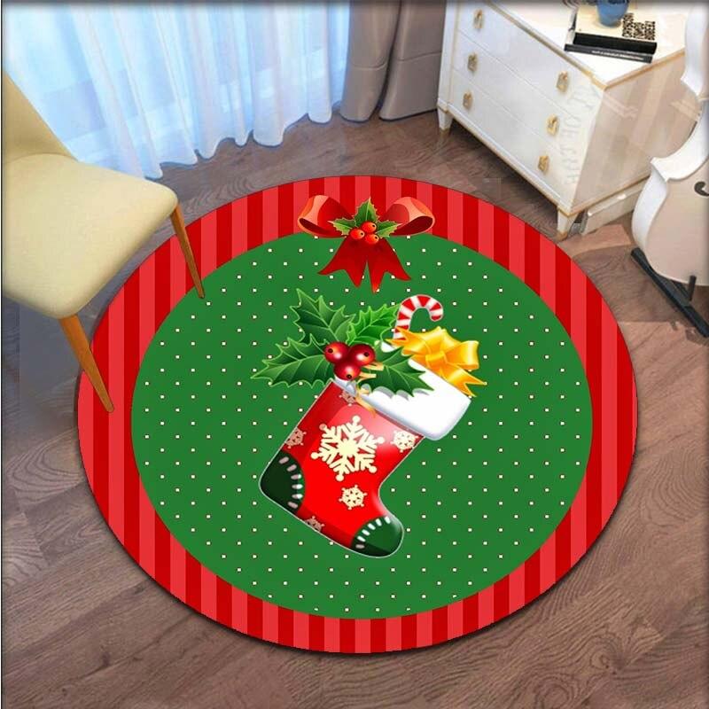 Merry Christmas Snowflake and Christmas Santa Claus Soft Shaggy Round Area Rug Living Room Bedroom Non-slip Floor Mat