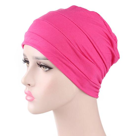 Solid Color Men Women Pleated Cotton Beanie Cap Hair Loss Sleeping Chemo Hat