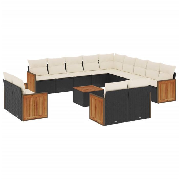 VidaXL Salon de Jardin avec Coussins 14 pcs, Canapés de Terrasse, Ensemble de Meubles de Patio, Mobilier d'Extérieur, Noir 3228212