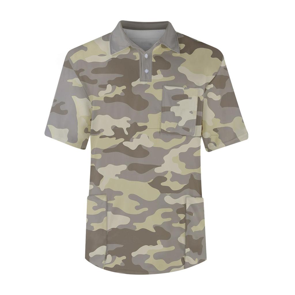 Pánský top s krátkým rukávem, knoflíkovou klopou, jednobarevný, náprsní kapsa, top pro zdravotní sestru