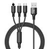 Nylon Braided 3-in-1 Fast Charge Cable for Apple, Android, and Type-C Devices (3A)