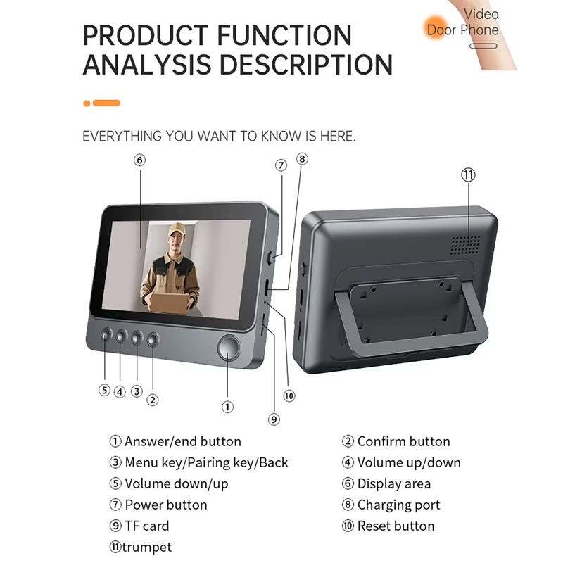 2.4G Wireless Video Doorbell Camera 4.3-inch IPS Screen Home Apartment Two-Way Voice Intercom Night Vision Smart Visual Doorbell