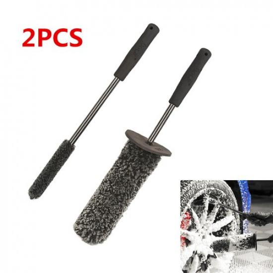 

2PCS Bendable Car Microfiber Tire Wheel Hub Cleaning Brush Kit Non-Slip Handle