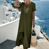Women’s Short Sleeve Round Neck High Low Hem Maxi Dress with Front Slit Relaxed Fit Casual Style for Everyday Wear