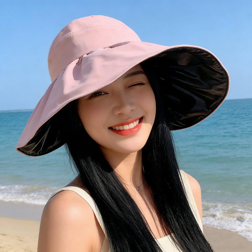 Summer sun protection hat women's versatile double-sided with large brim bucket hat outdoor UV protection travel visor