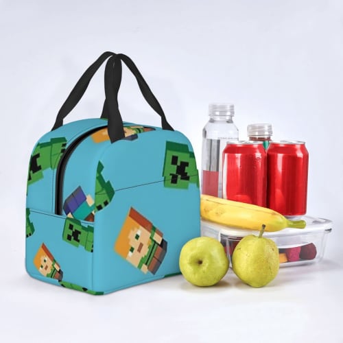 Minecraft Lunch Pack, Reusable Lunch Bag, Compact Lunch Box, Insulated Bag, Fashionable Carrying Bag, Cold Bag, Soft Ice Bag, Tote Bag, Reusable Bag F