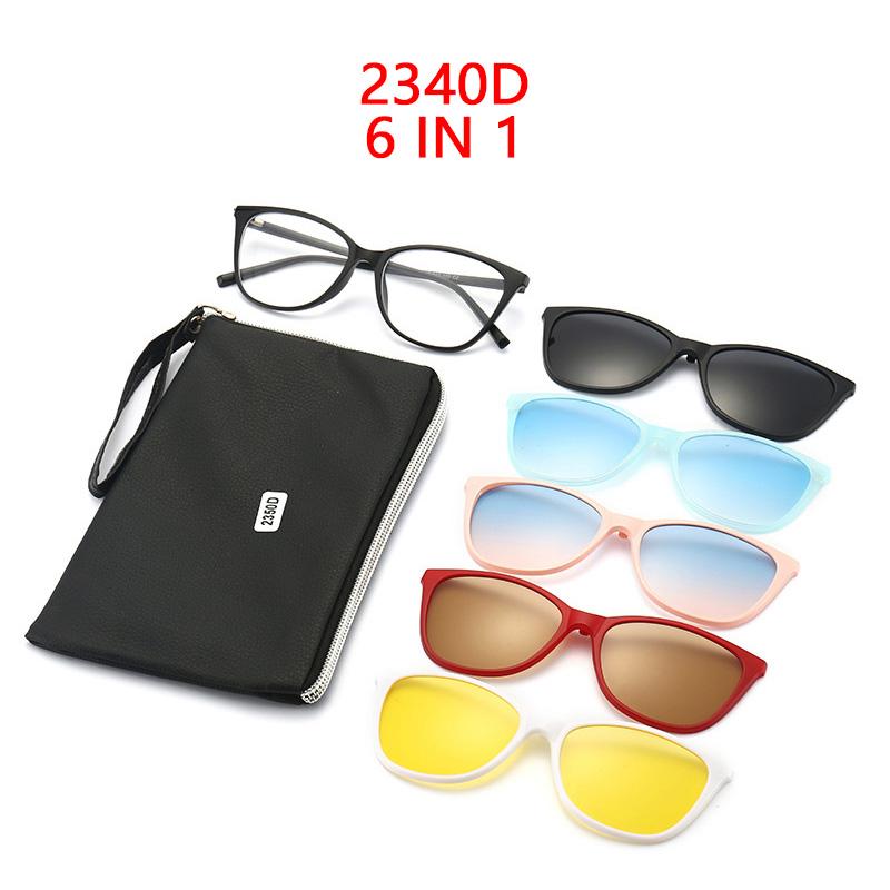 6 In 1 Men Women Optical Magnetic Sunglasses Clip Magnet Clip on Sunglasses Polaroid Clip on Sun Glasses WIth Box