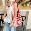Striped Double-sided Tote Bag Women's Lazy Wind Contrasting Color Shoulder Bag Large Capacity Leisure Commuting Versatile Shoulder