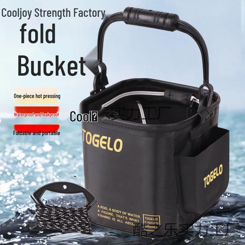 Portable Folding Fishing Bucket with Lid for Water Scooping and Fish Storage
