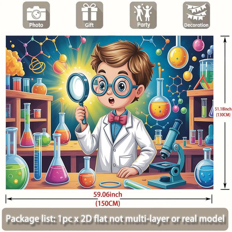 2D Flat Banner 1 Piece. Exploration of Young Scientists In the Laboratory. Suitable for Family Activities and Weddings.
